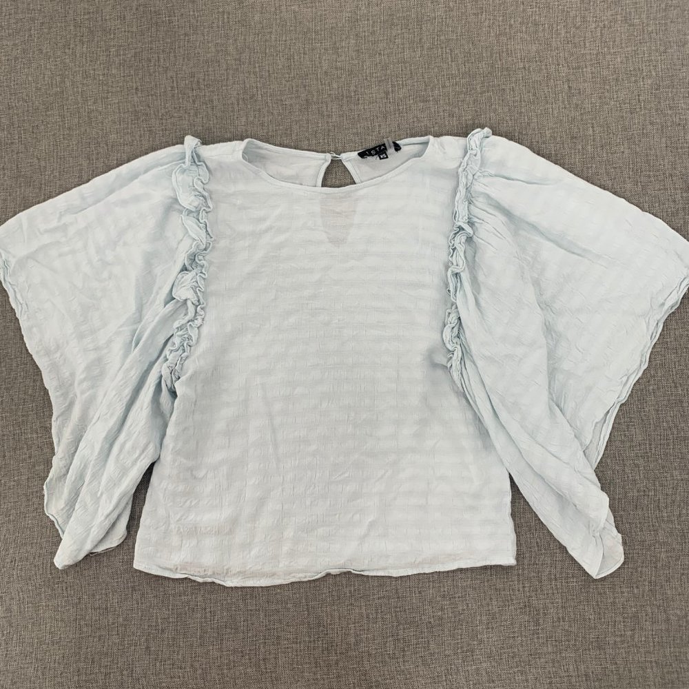 1. State Cute Pastel Pale Green Top‎ Wide Butterfly Sleeves Ruffled Blouse XS
